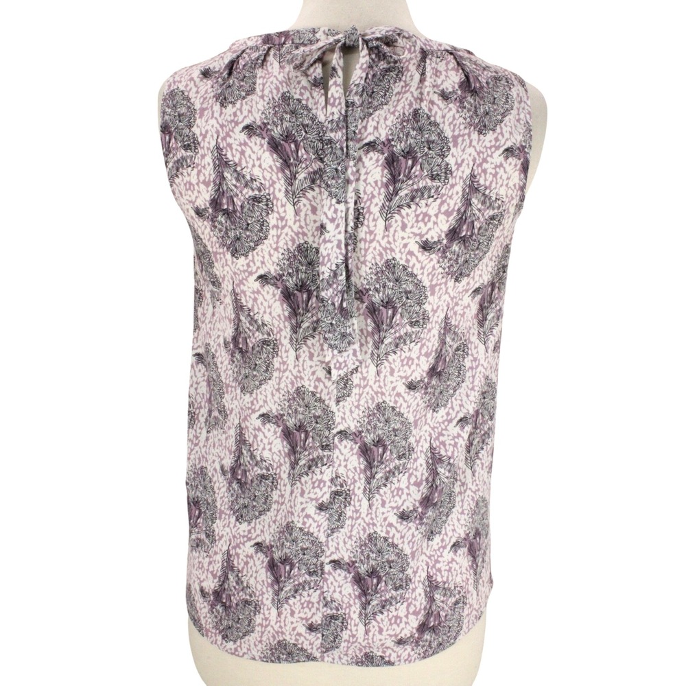 BODEN Crepe Tank Top size US 4 UK 8 Purple Floral Pleat Keyhole Tied - Picture 4 of 16
